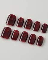 Deep Red Cat eye Nails press-on nails in extra short square shape — red cat eye christmas holiday