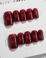 Deep Red Cat eye Nails press-on nails in short square shape — red cat eye christmas holiday