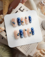 Denim Berry blueberry press-on nails in short coffin shape