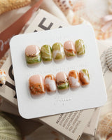 Double Latte coffee and matcha marble press-on nails in extra short square shape