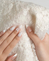 Engagement handmade press-on nails featuring Elegant Style, Pearl Outlines & 3D Ribbon Bows.