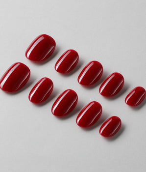 Solid Nails - Red Roses handmade press-on nails featuring deep red solid nails