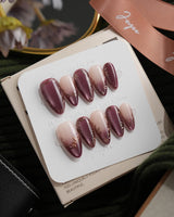 Plum Wine Medium Almond plum press on nails with purple cat eye handmade nail art - image 1