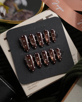 Cocoa Dot Short Almond polka dot press on nails with brown cat eye dot handmade nail art - image 2