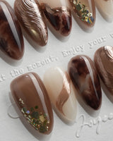 Bonfire Short Almond brown marble press on nails with brown marble handmade nail art - image 1