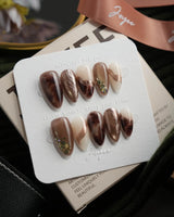 Bonfire Short Almond brown marble press on nails with brown marble handmade nail art - image 3