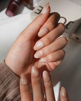 Chai Short Oval nude press on nails with brown ombre handmade nail art - image 5