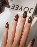 Tobacco Short Almond olive press on nails with brown aura handmade nail art - image 4