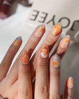 Marmalade Extra Short Almond orange marble press on nails with orange marble handmade nail art - image 1