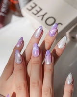 Stardust Short Almond galaxy press on nails with purple marble handmade nail art - image 3