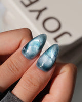 Storm Medium Almond blue cat eye press on nails with blue cat eye marble handmade nail art - image 6