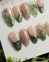 Fairyland - Jetlag Garden press-on nails — Forest Dark Green, Hand-painted