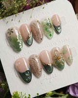Fairyland - Jetlag Garden nails — Forest Dark Green, Hand-painted by Joyee Nails