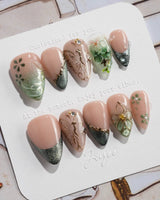 Fairyland - Jetlag Garden nails in short stiletto — Forest Dark Green, Hand-painted