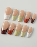 Fall Palette in medium coffin shape with warm fall colors and dimensional French tip art