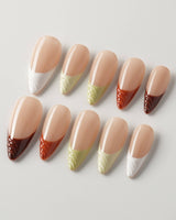 Fall Palette in medium stiletto shape with autumn color mix and raised French tip design