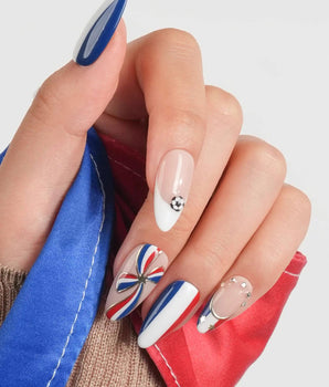 FIFA France Medium Almond press on nails, handmade custom nails by Joyeenails