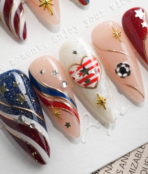 FIFA USA Medium Stiletto press on nails, handmade custom nails by Joyeenails