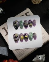 Fright Night handmade press-on nails in extra short almond shape by Joyee Nails
