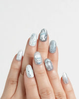 Frosty Friends nails — Glacial Gray & Translucent by Joyee Nails