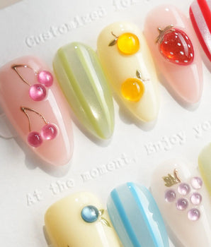 Fruit Fizz Short Almond press on nails, handmade custom nails by Joyeenails