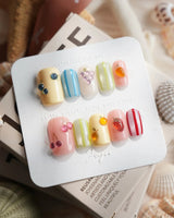 Fruit Fizz Short Square press on nails, handmade custom nails by Joyeenails