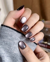 Fume press-on nails — taupe brown cat eye handmade nail art by Joyee Nails