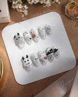 Ghost Coco press-on nails in extra short almond shape — Silver Glitter Halloween, 3D Ghost & Mummy.