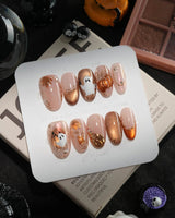 Ghost Portrait handmade press-on nails in medium oval shape by Joyee Nails