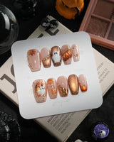 Ghost Portrait handmade press-on nails in short coffin shape by Joyee Nails