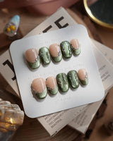 Gilded Pine nails — Elegant Forest Green Cat-eye, by Joyee Nails