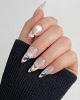 Glass Wing press-on nails in medium stiletto shape — Cat-eye & Fluttering Butterflies