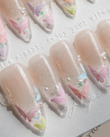 Glass Wing nail art close-up showing Cat-eye & Fluttering Butterflies details