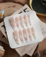 Glass Wing press-on nails in long stiletto shape — Cat-eye & Fluttering Butterflies
