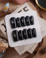 Glint Tahiti press-on nails in medium square shape — gunmetal cat eye shimmer