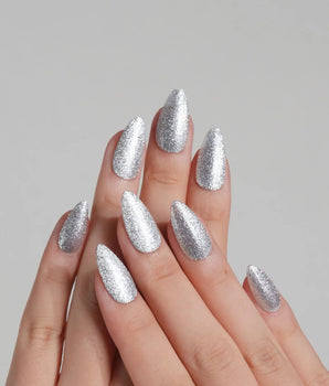 Glitter Frost handmade press-on nails featuring silver glitter