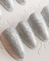 Glitter Frost press-on nails — silver glitter handmade nail art by Joyee Nails