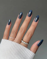 Glitter Glitz Navy handmade press-on nails featuring deep blue cat eye glitter nails