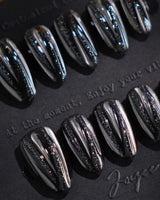 Glitter Logic·Black press-on nails — Obsidian Black & Aurora