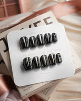 Glitter Logic·Black Extra Short Coffin press on nails, handmade custom nails by Joyeenails