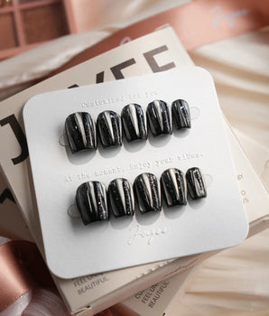 Glitter Logic·Black Extra Short Coffin press on nails, handmade custom nails by Joyeenails