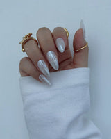 Glitz Galore press-on nails — milky white rhinestone nails handmade nail art by Joyee Nails