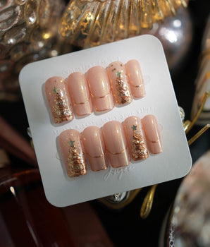 Glow as you nails in medium square — Luxury Champagne Gold Christmas,