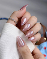 Glow Pop handmade nails with rose cat-eye depth and reflective chrome overlay