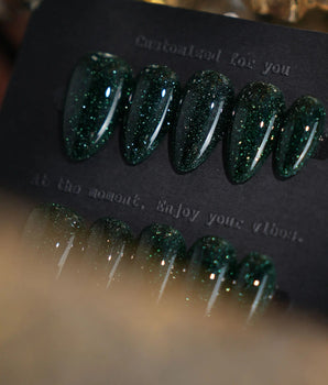 Glowing Forest press-on nails — Forest Green Base, featuring