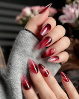 Gone with the Wind press-on nail set — Marbled Burgundy, Gold Foil Accents. design, hand-painted with real gel polish