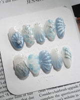 Great Barrier Blue serene blue nails with flowing sculpted waves and pearlescent finish