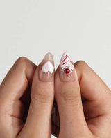 Happy Birthday press-on nails in short almond shape — Sweet Cream Cake, 3D Cherries & Colorful Balloons.