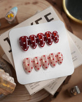 Heart Collector nails in extra short almond — Vintage Red Pear, Contrasting