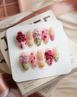 Hibiscus — Burning Hour Medium Almond press on nails, handmade custom nails by Joyeenails